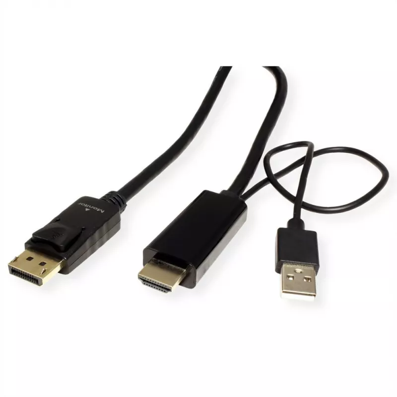 ROTRONIC-SECOMP Roline - Cable de vídeo - HDMI, USB (solo alimentación) macho a DisplayPort macho - 2 m - apantallado - negro - compatible con 4K 60 Hz (384