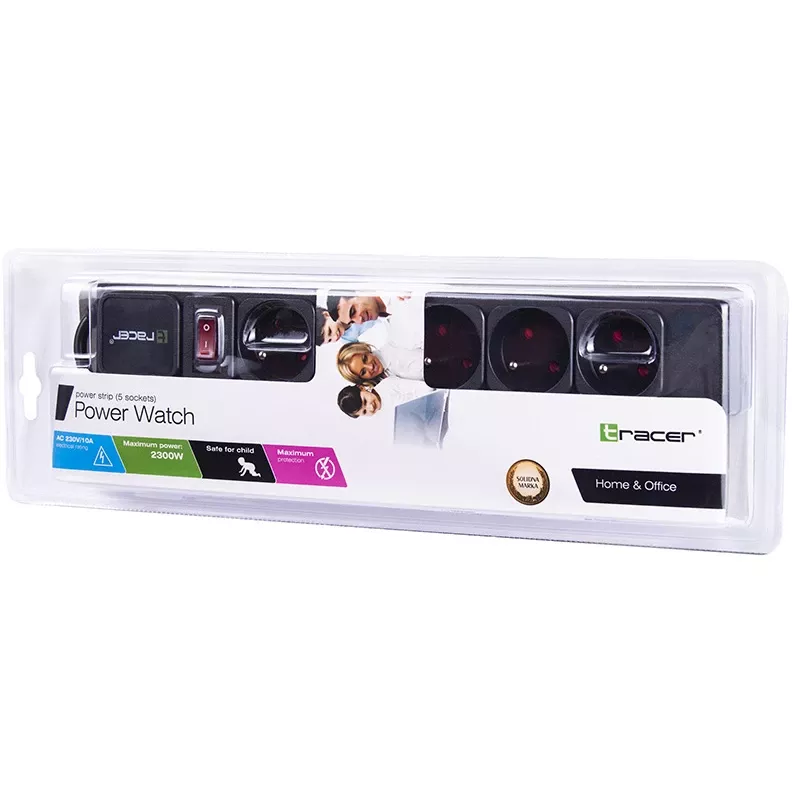 Tracer PowerGear negro 5 tomas AC 1,5 m 2300 W