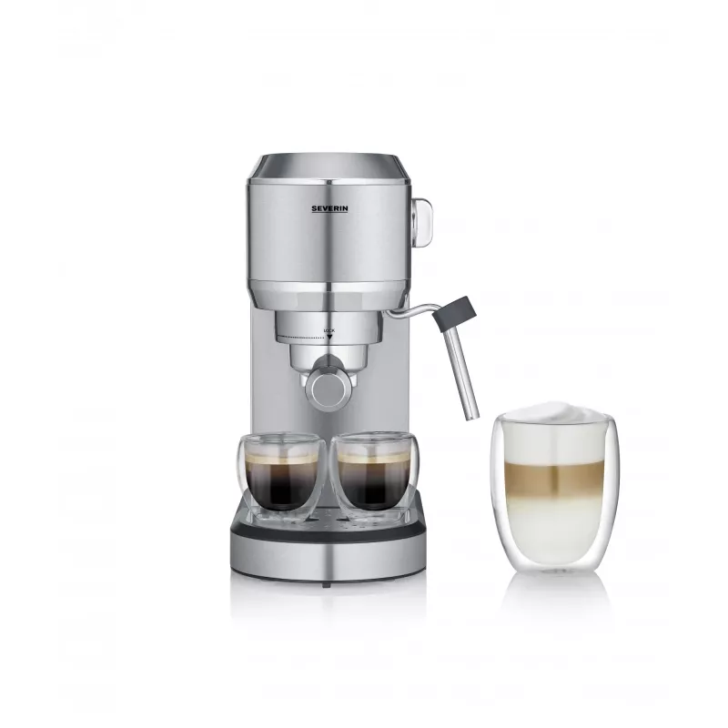 Cafetera expreso SEVERIN Newspresa KA 5997 — semiautomática, depósito de agua de 1 l, 1350 W, café molido, negra/acero inoxidable cepillado/cromo