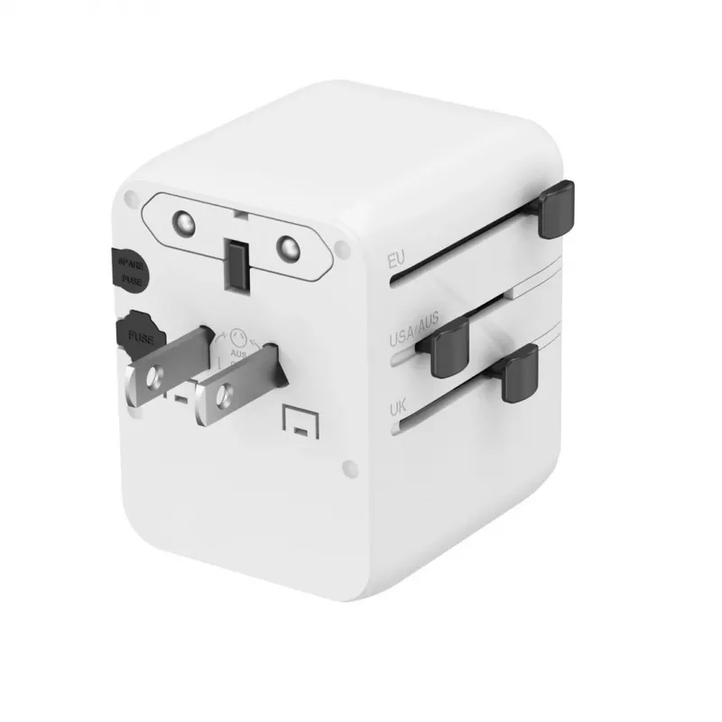 Fuente de alimentación de viaje GEMBIRD TPA-1A2C20-01-W — 20 W, USB-A (18 W) + 2× USB-C (20 W), enchufe tipo E, blanco