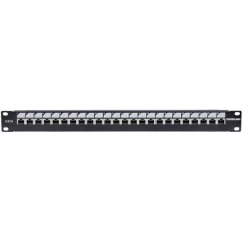 Panel de conexiones Intellinet, Cat6, UTP, 24 puertos, 1U, función de bloqueo, regleta de inserción LSA de entrada superior, negro