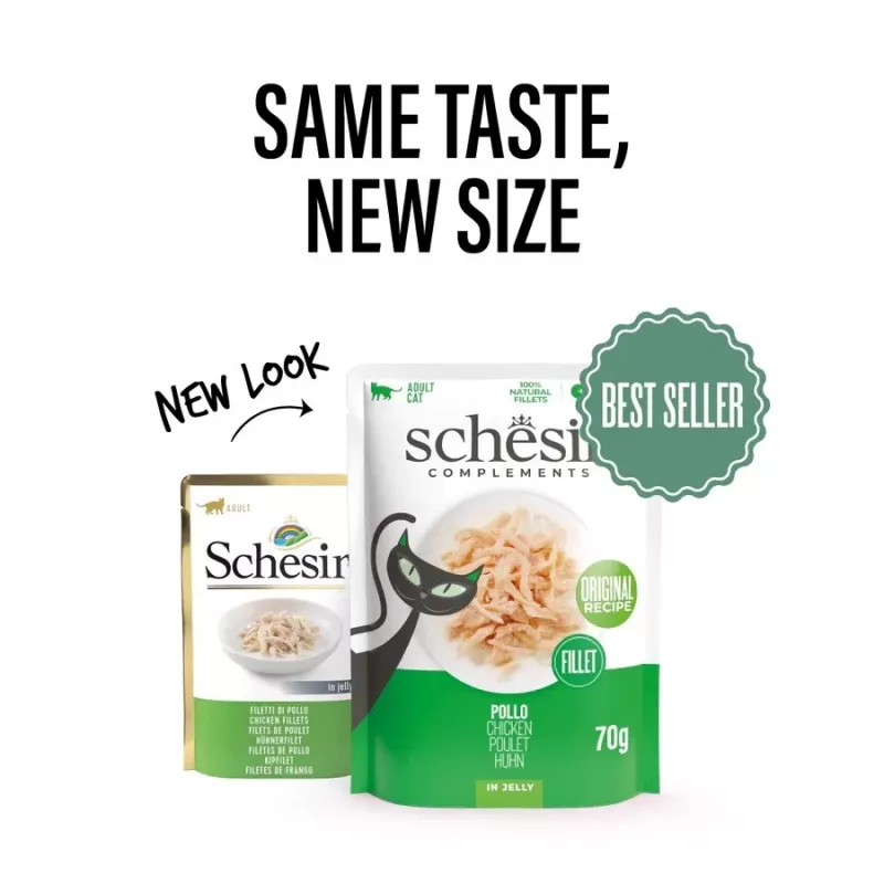 SCHESIR filete de pollo en gelatina - Comida húmeda para gatos - 70 g