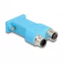 DELOCK D-Sub 9 conector hembra a 2× M12 5 polos codificación A divisor CAN-Bus 180° azul