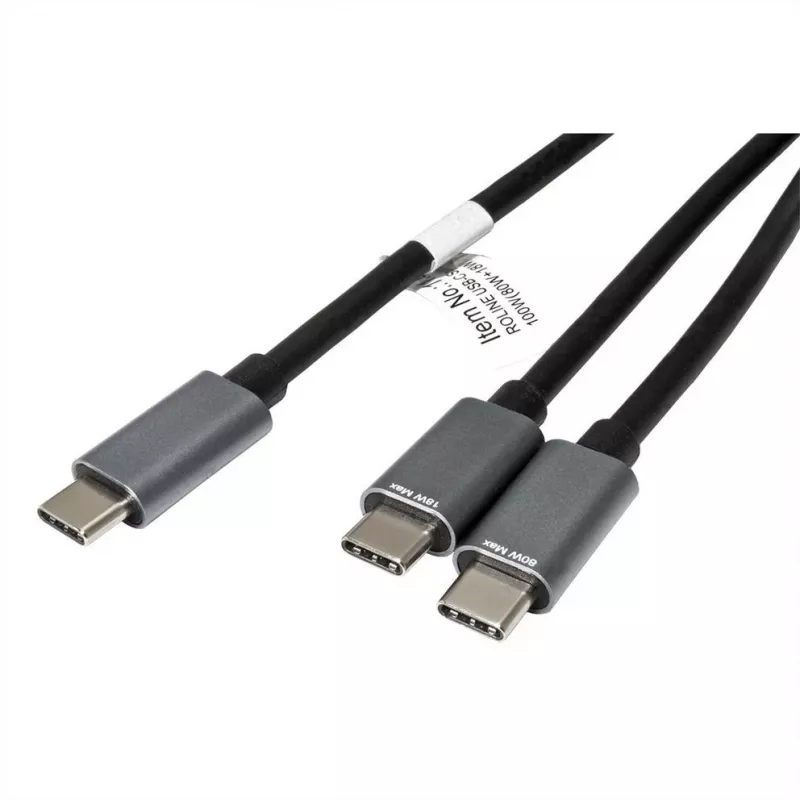 ROLINE - cable USB - USB-C de 24 pines (M) a USB-C de 24 pines (M) - USB 2.0 - 1,85 m - alimentación USB (100 W) - negro (11.02.8308)