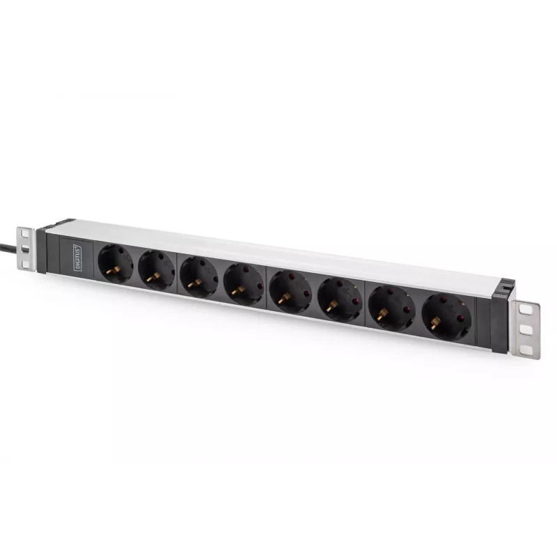 Regleta de enchufes Digitus con perfil de aluminio, 8 tomas de seguridad, cable de 2 m, conector IEC C20