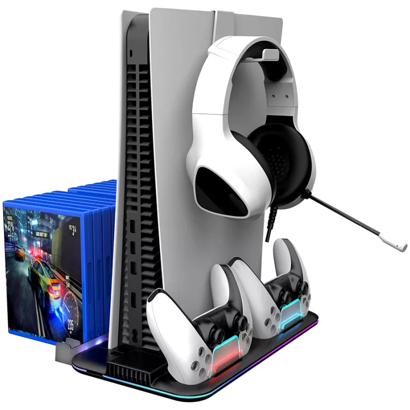 Soporte de refrigeración CANYON CS-51 RGB para PS5 Slim negro con base de carga doble para mandos