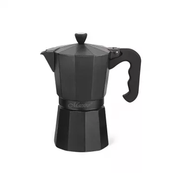 Cafetera moka Maestro MR-1666-6 negra — cafetera espresso manual para fogones, 6 tazas, 300 ml, aluminio negro