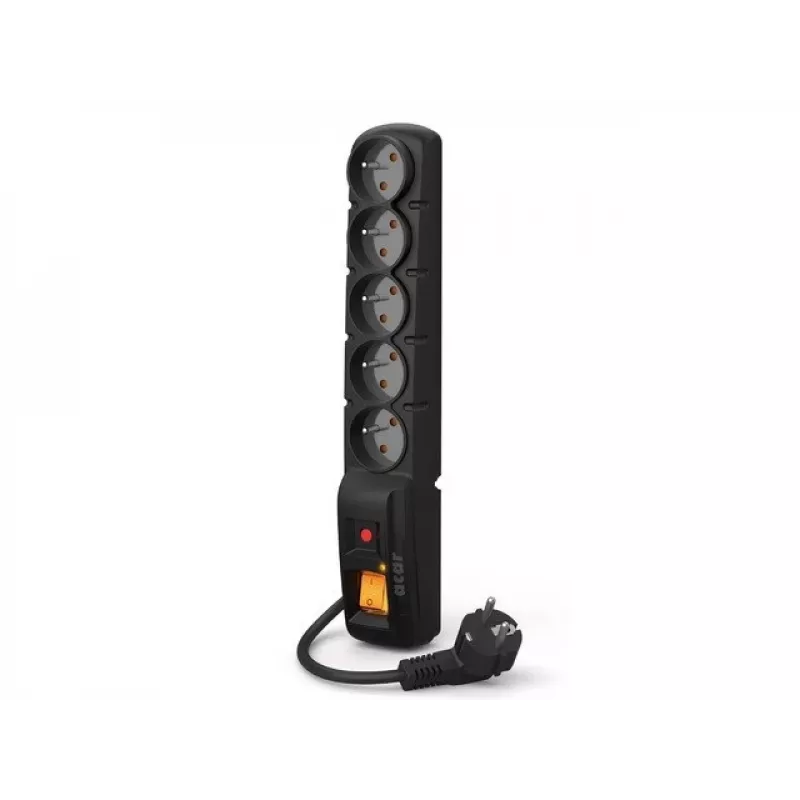 Regleta con interruptor: 5 tomas, cable de 5 m, negro
