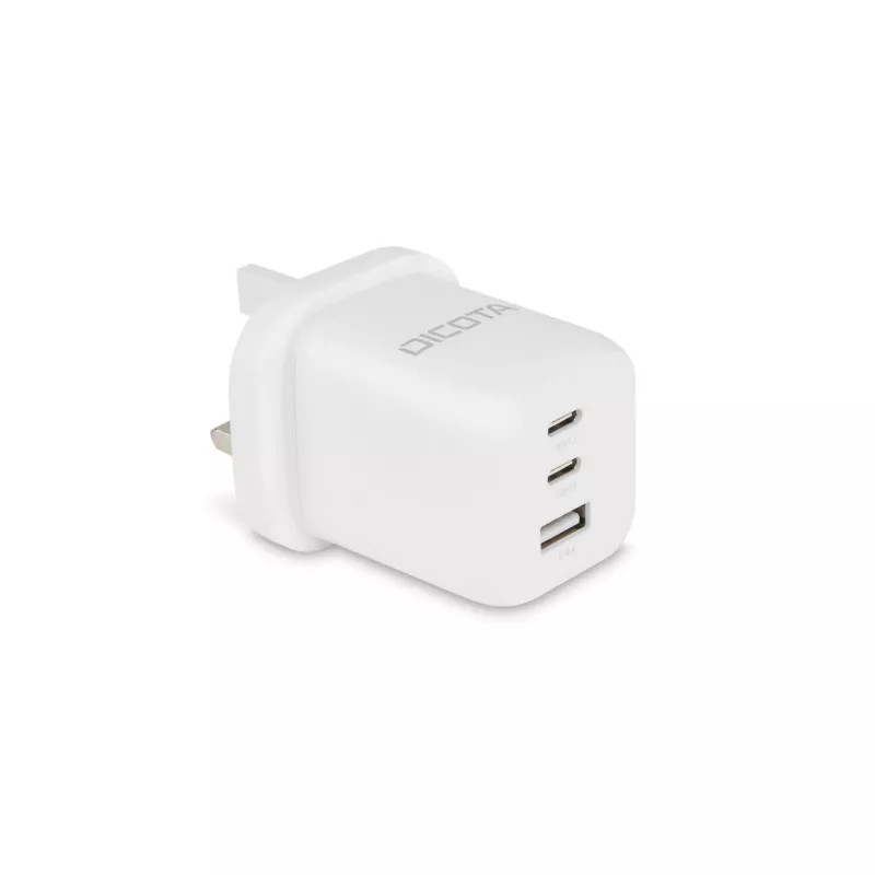 Fuente de alimentación Dicota - compacta, GaN - 65 vatios - 5 A - PD 3.0 - 3 puertos de salida (2 x USB-C, USB)