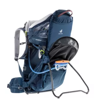 Mochila portabebés DEUTER Kid Comfort Active — azul, poliamida, hasta 22 kg, cubierta solar, reposapiés, VariQuick, Lite Air
