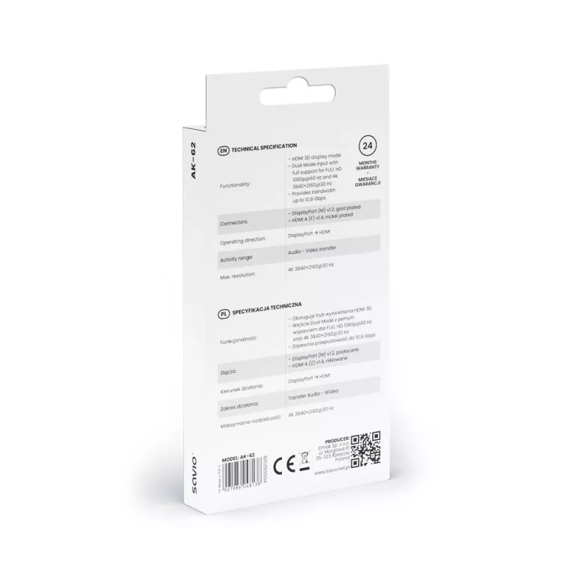 Adaptador Savio DisplayPort (M) v1.2 - HDMI A (F) v1.4, 4K, AK-62
