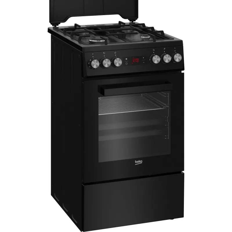 Cocina independiente BEKO FSM52331DBDS, encimera de gas 4 fuegos (2900/2000/2000/1000 W), horno eléctrico 60 L, 60 cm, clase de eficiencia energética A, negro