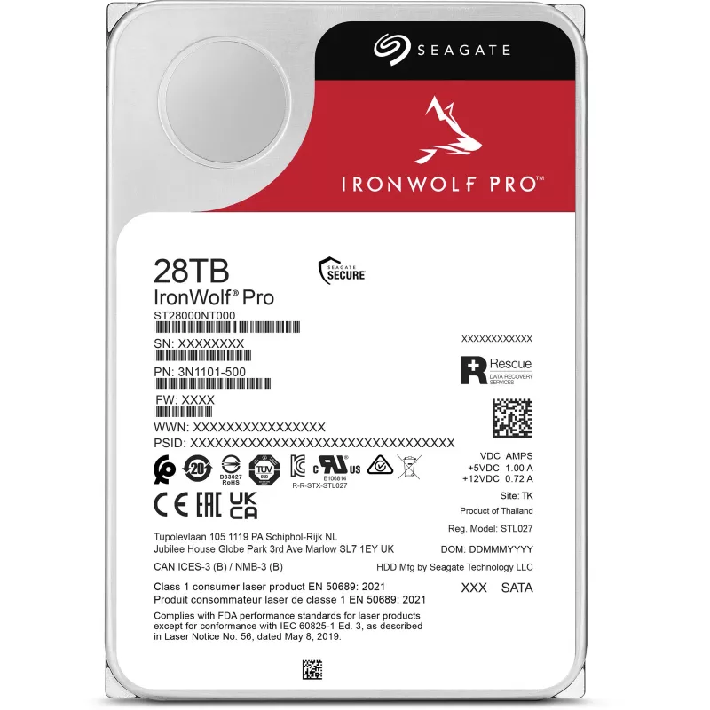 Seagate IronWolf Pro ST28000NT000 Disco duro interno 28 TB 7200 RPM 512 MB 3,5 inch Serial ATA III