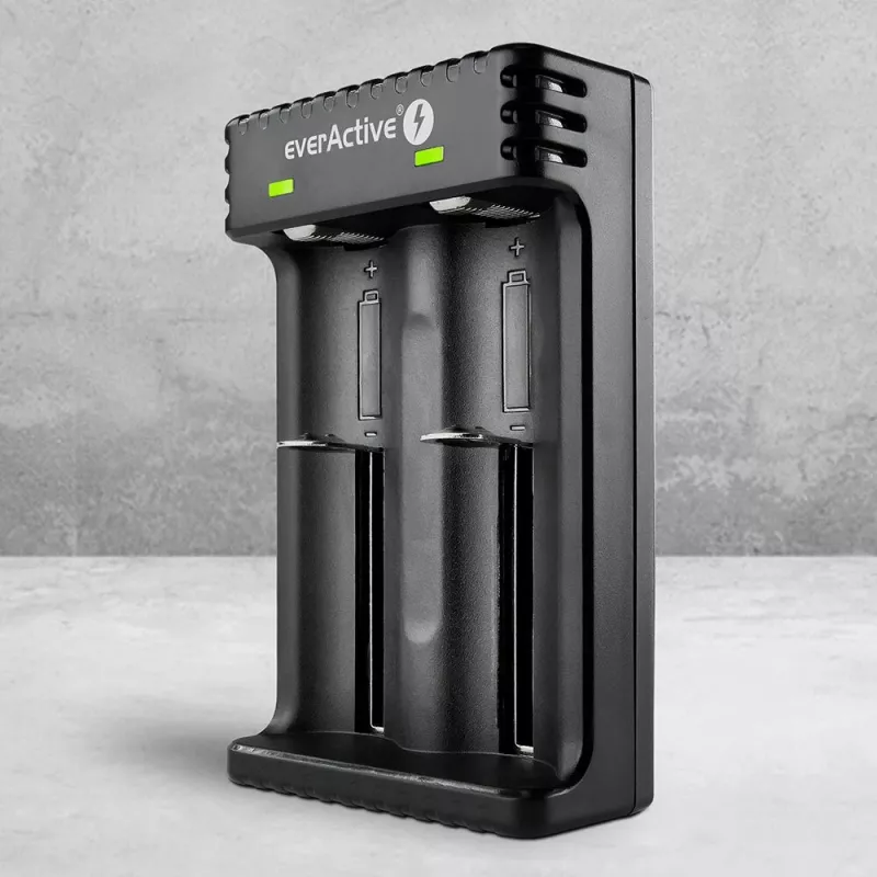 Cargador de pilas everActive LC200 Hogar USB, 2 compartimentos, Li-Ion, compatible con A/AA/AAA/AAAA/C/D, entrada 5 V, salida 4,2 V, negro