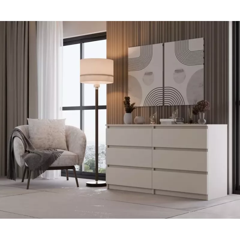 Cómoda MALWA M6/140 de top e shop — 6 cajones, 1380×400×750 mm, laminado crema