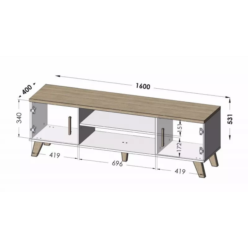 Soporte de TV Cama LOTTA 160 2D2K roble wotan/negro mate