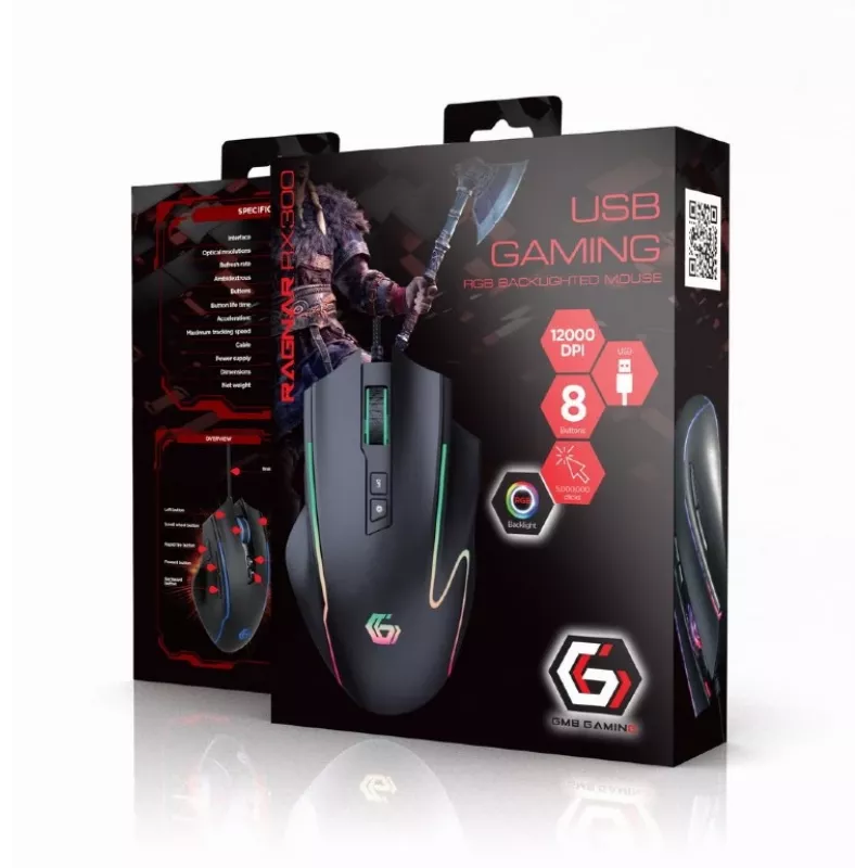 Ratón láser RGB con cable RAGNAR RX300 12000 DPI