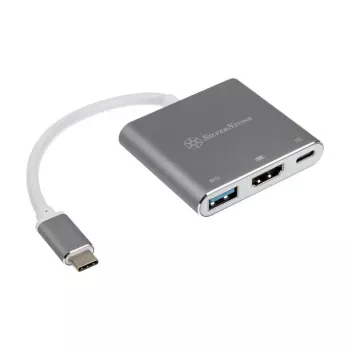 SilverStone SST-EP08C - Adaptador USB 3.1 Type-C a HDMI/USB Type C/USB Type A - Plata
