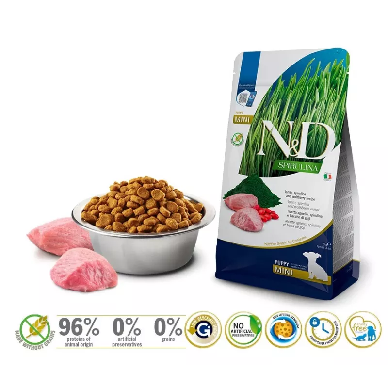 FARMINA N&D Spirulina Lamb Puppy Mini – Comida seca para perros – 2 kg