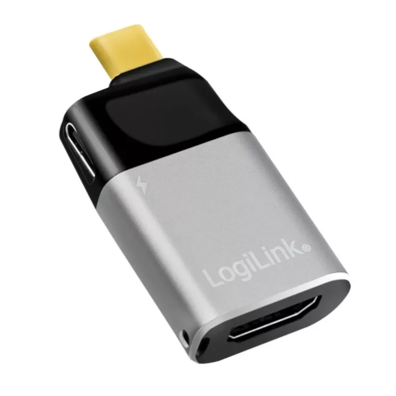 LogiLink Adaptador USB 3.2 Gen2 Type-C macho a HDMI-A USB-C 4K PD Aluminio Negro/Gris