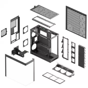 Caja de PC HAVN HS 420 VGPU, torre Midi, E-ATX, cristal templado, cable riser PCIe 5.0 - negra