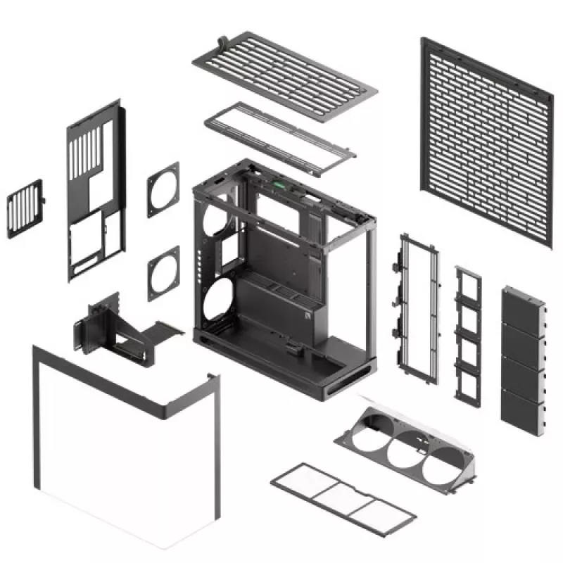 Caja de PC HAVN HS 420 VGPU, torre Midi, E-ATX, cristal templado, cable riser PCIe 5.0 - negra