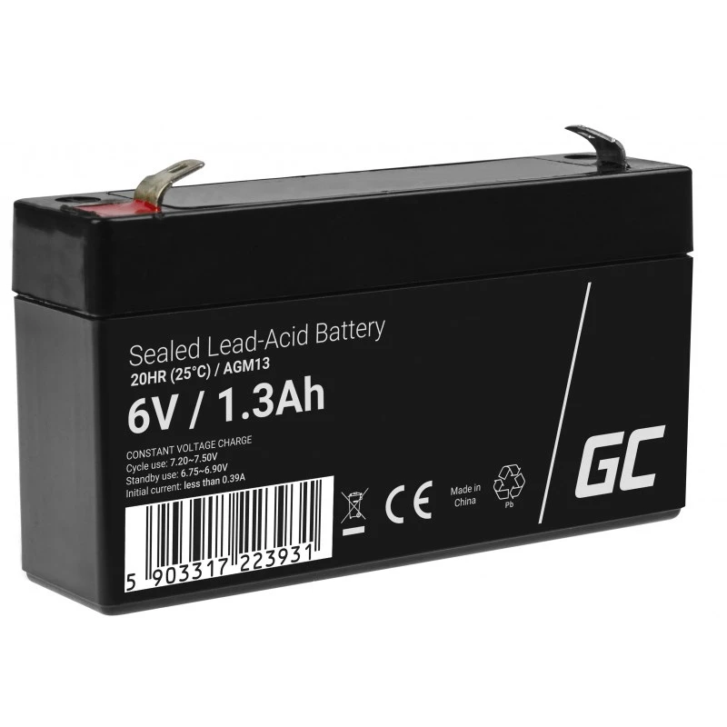 Batería para SAI Green Cell AGM13, plomo-ácido sellada VRLA 6 V 1,3 Ah, 290 g, negro