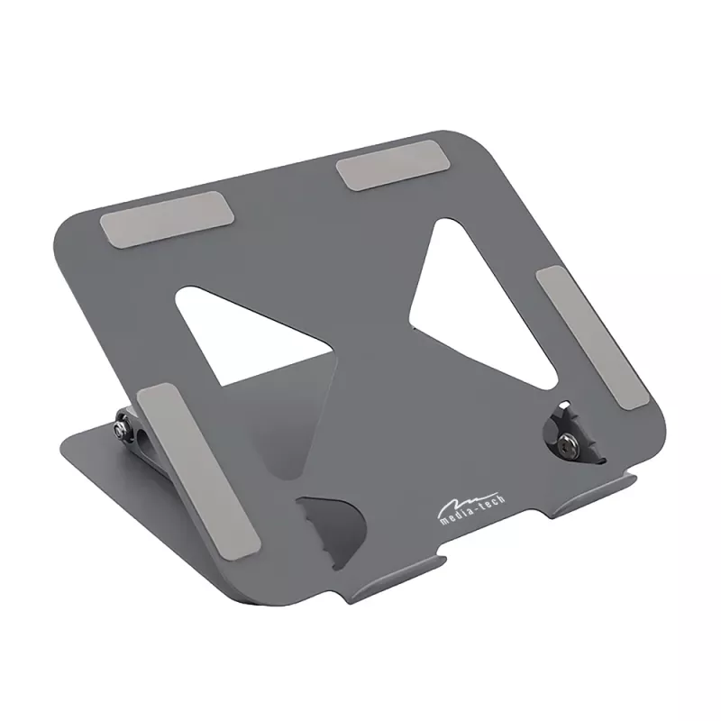 Soporte para portátil MEDIA-TECH MT2661 — altura ajustable, diseño plegable de aluminio para portátiles de hasta 17