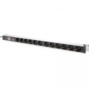 Regleta de enchufes Digitus de 12 tomas Schuko perfil de aluminio protección contra sobretensiones 2 m de cable