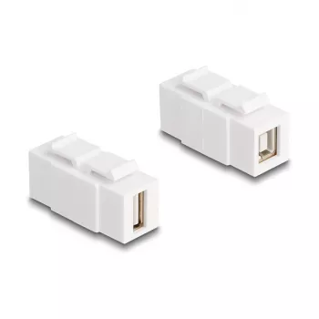 Módulo Keystone DELOCK USB 2.0 conector hembra Type-A a conector hembra Type-B, plano, blanco, 16,8 × 40 × 22,1 mm