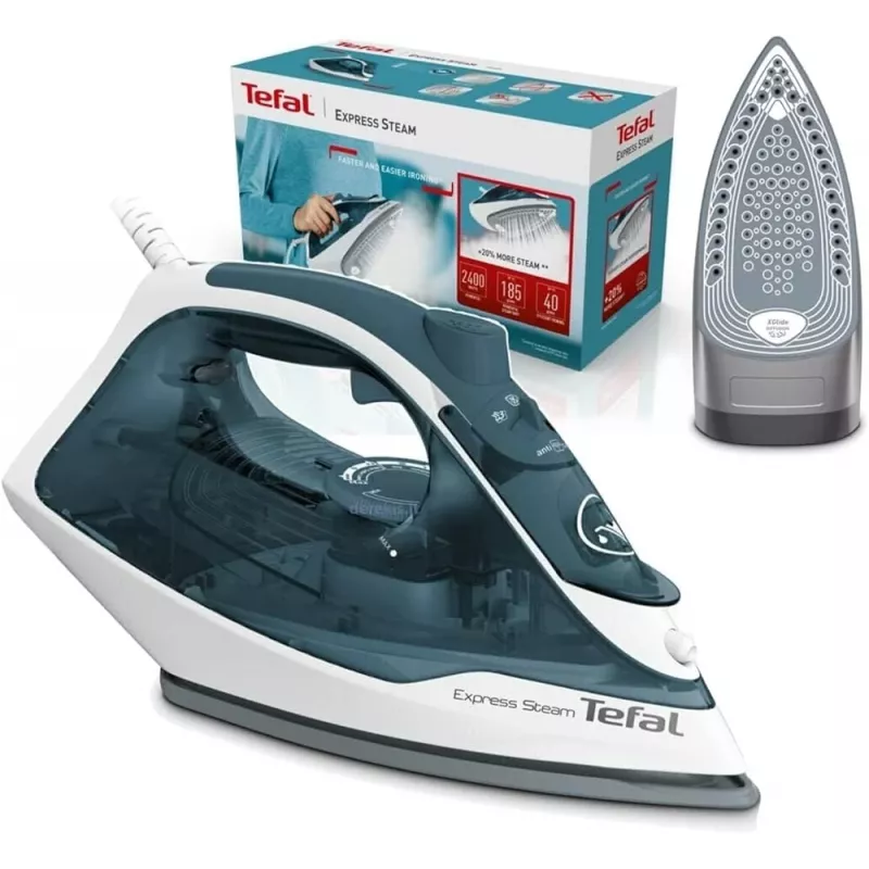 Tefal FV2839 Plancha Dry & Steam suela Cerilium 2400 W Azul, Blanca