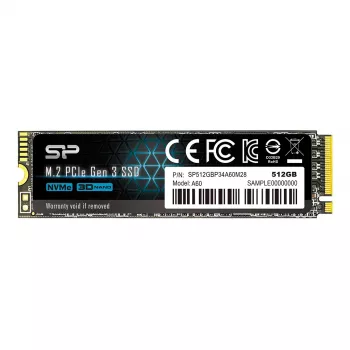 SSD M.2 NVMe Silicon Power P34A60 512 GB — PCIe, lectura 2200 MB/s, escritura 1600 MB/s, NVMe 1.3