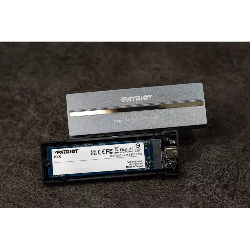 Carcasa Patriot TXD PV810UPNGM para SSD M.2 NVMe, USB-C 3.2 Gen 2 (10 Gbit/s), M.2 2280, NVMe 1.3, hasta 8 TB, aluminio, gris