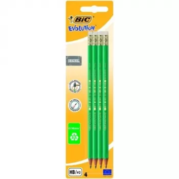 Lápices BIC EVOLUTION Original con goma, HB, pack de 4 uds. 049012