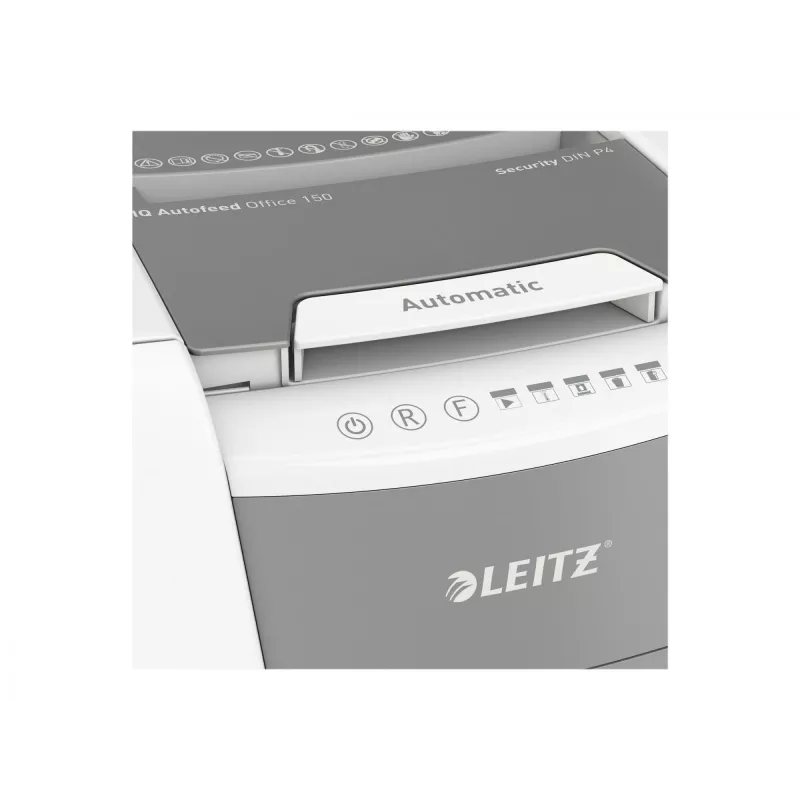 Destructora de documentos automática Leitz IQ Autofeed Office 150 P4, corte en partículas, 22 cm, 4 x 30 mm, 44 L, 350 hojas, 55 dB