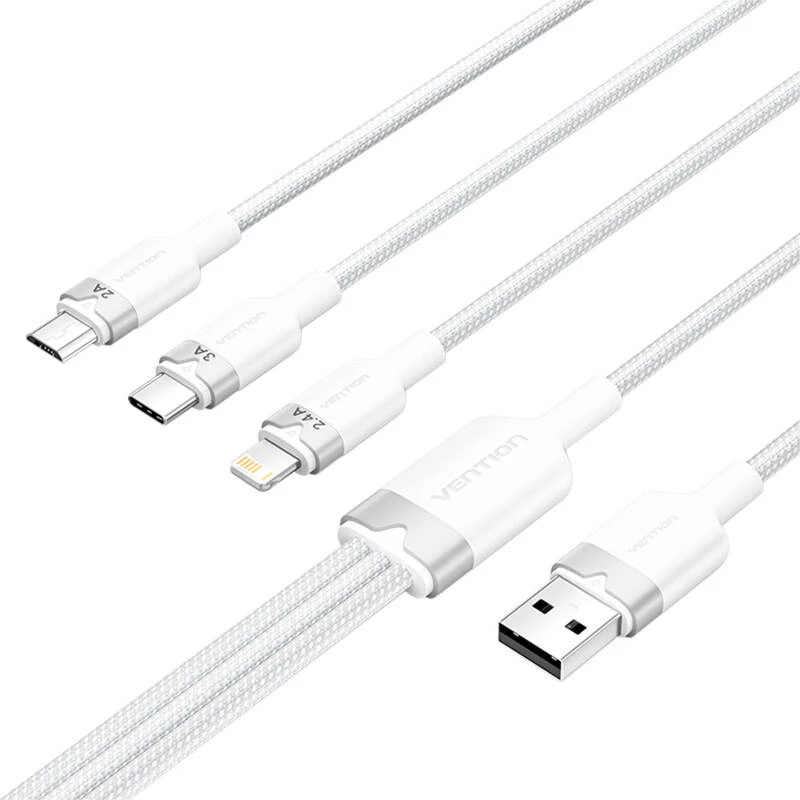 Cable USB 2.0 A a 3 en 1 3A Vention CTPWG 1,5 m blanco