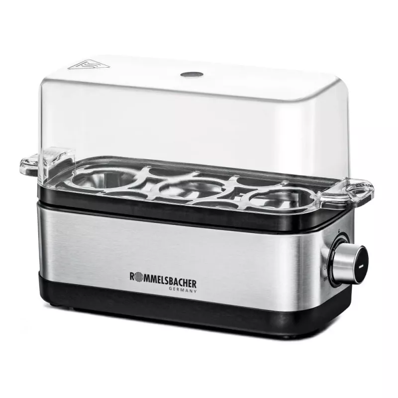 Huevos cocidos Rommelsbacher ER 300 — 3 huevos acero inoxidable, 300 W, tapa transparente
