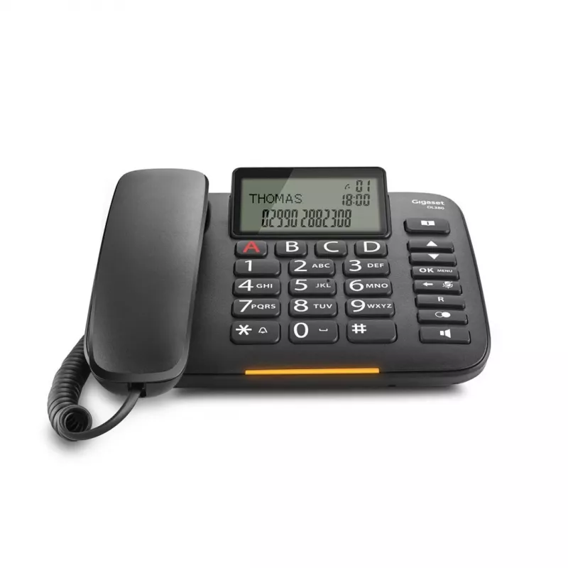 Teléfono analógico Gigaset DL380 con identificación de llamadas, auricular con cable, negro