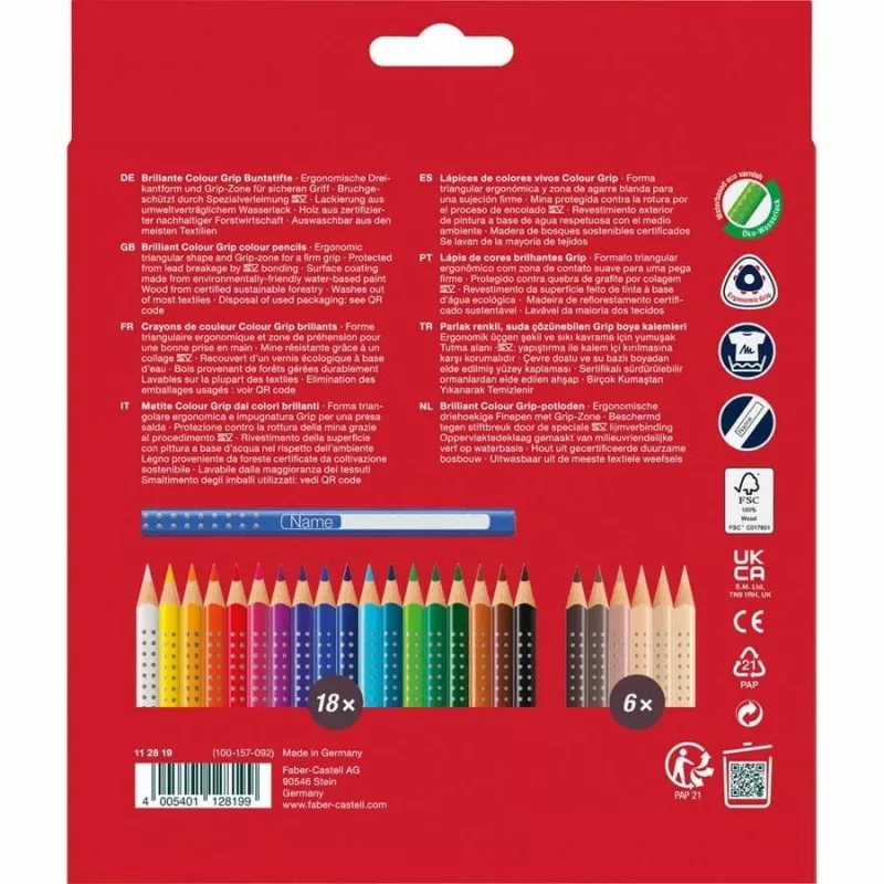 Faber-Castell 112819 Grip Skin Tones Lápices de colores, 18+6