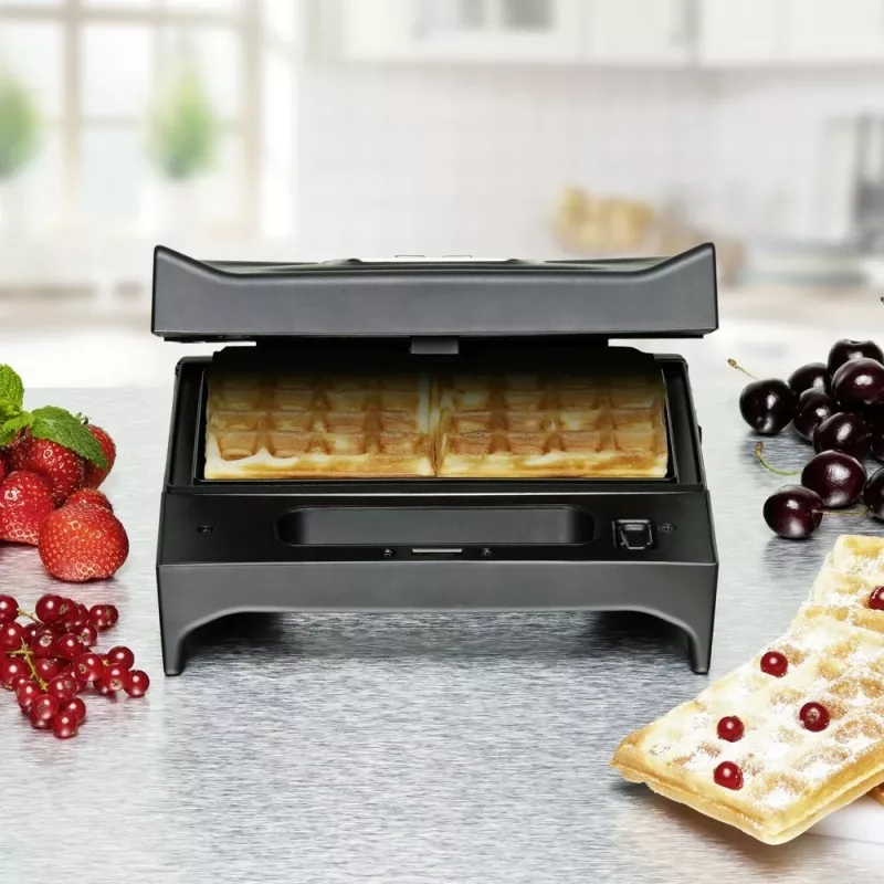 Sandwichera Rommelsbacher SWG 700 – parrilla eléctrica compacta 3 en 1 con 3 placas intercambiables (sándwich, gofre belga, parrilla), detalles en acero inoxidable