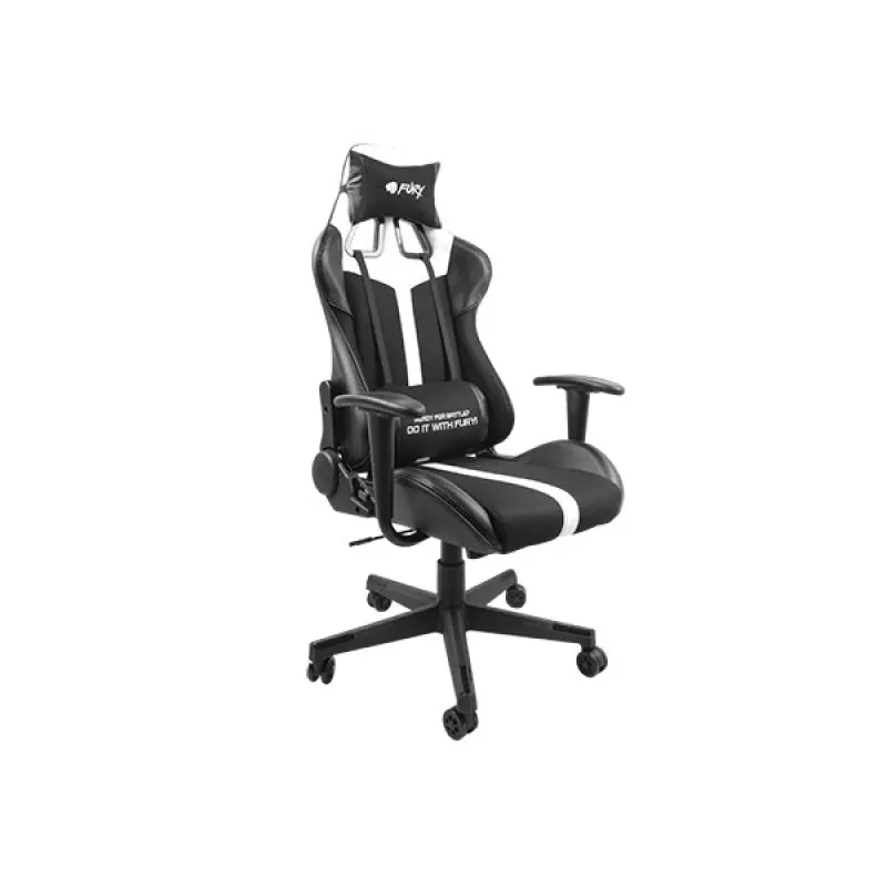 Silla gaming FURY Avenger XL Universal con asiento acolchado negro y blanco
