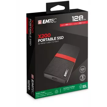 EMTEC SSD Power Plus X200 - SSD - 128 GB - externo (portátil) - USB 3.1 Gen 1 (conector USB-C) (ECSSD128GX200)