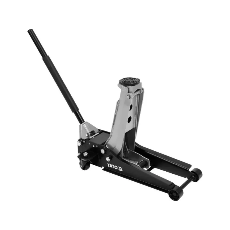 Gato mecánico YATO YT-17207 — capacidad 2.500 kg, elevación 8–50,8 cm, 4 ruedas, 34 kg