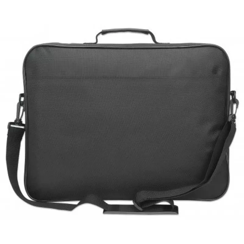 Manhattan Cambridge funda para portátil 17,3 pulgadas, diseño clamshell, negro, LOW COST, compartimento para accesorios, compartimento para documentos en la parte trasera, correa para el hombro (extraíble), compatible con Targus CN418EU, funda para portátil, tres años de garantía
