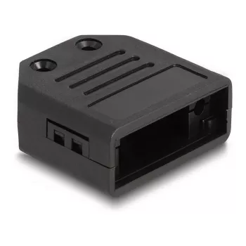 DELOCK carcasa para cables carcasa D-Sub para conector macho/hembra de 9 pines, plástico con alivio de tracción, 33,3×33,8×14,8 mm, negro