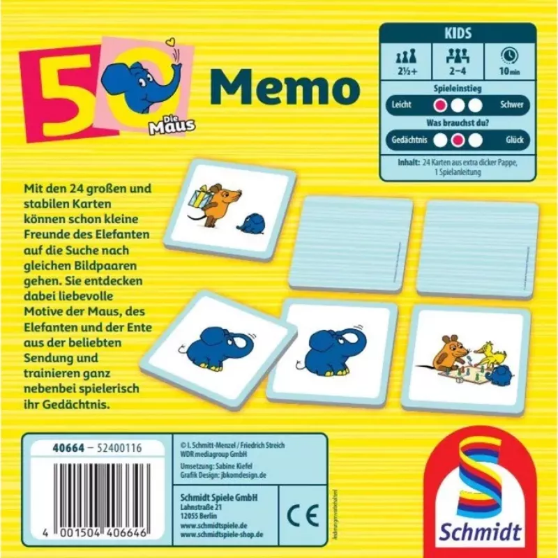Die Maus: Memo Elefante, 50.º aniversario, juego de memoria