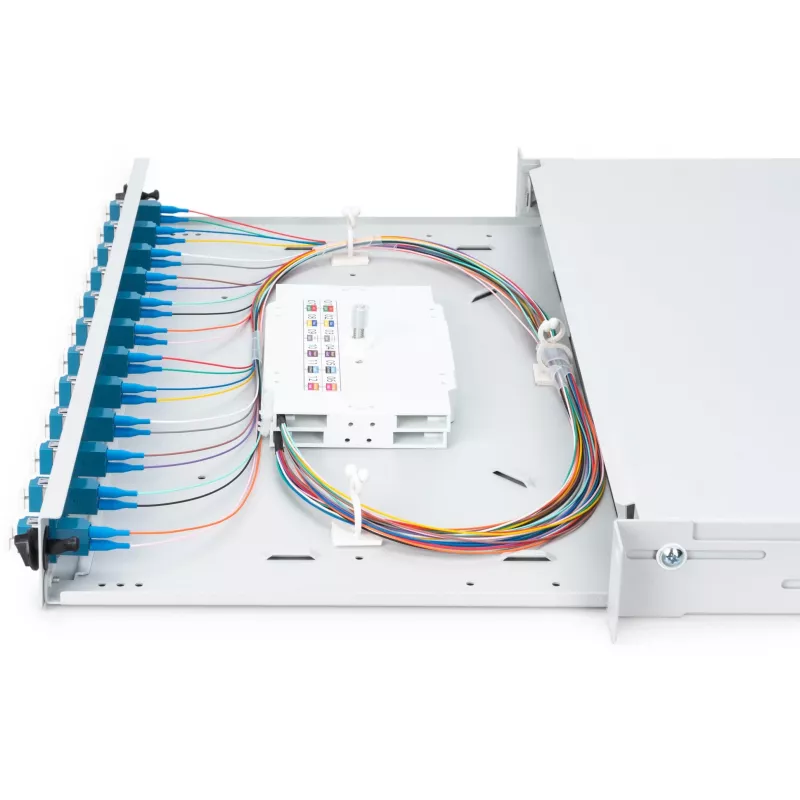 CAJA DE EMPALME DE FIBRA ÓPTICA LC OS2 1U 12XLC OS2 PIGTAILS ACOPLADOR