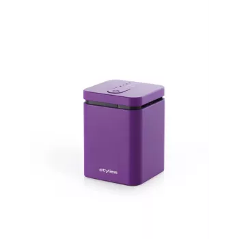 Difusor de aroma por evaporación Stylies ELARAPURPLE para estancias de hasta 25 m² — lila, rectangular, alimentación por red/batería/USB, cartucho de aroma, temporizador de 2 horas, 74×74×100 mm, 1,3 W