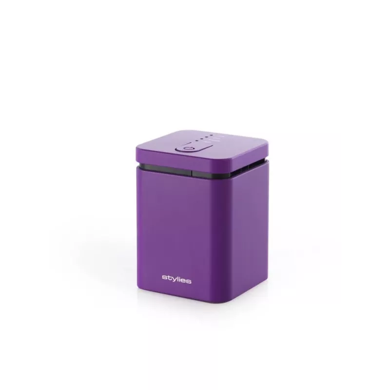 Stylies Elara COP000853 difusor de aromas, 1,3 W, para habitaciones de hasta 15 m², 2 niveles de velocidad, temporizador, alimentación por USB/pilas/adaptador, 74 x 74 x 100 mm, morado