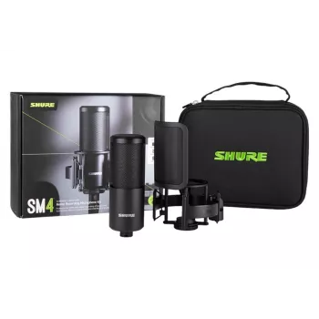 Shure SM4-K-KIT - Micrófono de condensador, polarizado externo, mango, antipop, maletín
